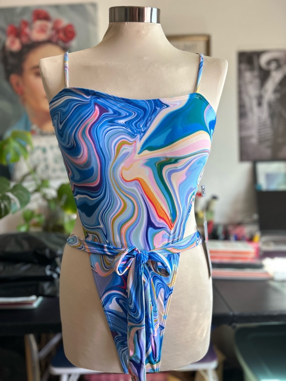 Yira colorful marbled pattern bikini  blue size Large